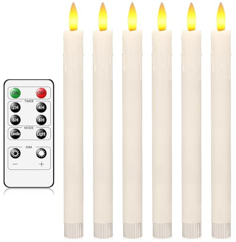 AnnSpa 6 Set Velas LED Largas con Mando a Distancia Temporizador, Velas Parpadeantes, Funciona con Pilas, Luz Blanca Cálida, Velas Sin Llama, Halloween Bodas Navidad Fiestas Decoración - Blanc