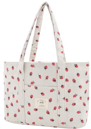 TeeYee Damen Kord Groß Handtasche Tote Bag Shopper mit Reißverschluss | Einfarbige Mehrfachtasche für Bücher,für Reisen,Alltag Tasche,Shopper für Schule,Handtasche für Arbeit,Einkaufstasche