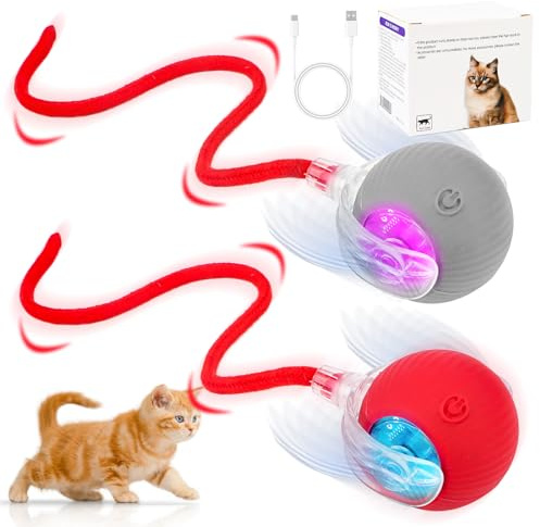 Byffoer 2 palline interattive per gatti, giocattolo elettrico, giocattolo per gatti intelligente, auto-movimento, palla rotante automatica, stimola l'istinto di caccia dei gatti
