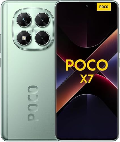 XIAOMI Poco X7 5G Smartphone 12 + 512 Go Snapdragon 7s Gen 2, 6,67 Pouces CrystalRes 120 Hz FIow AMOLED Processeur 64 mégapixels, Triple caméras, Batterie 5100 mAh, Charge Turbo 67 Watts, Vert.