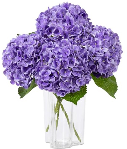 DuHouse 3 st stora hortensia konstgjorda blommor, 50 cm latex äkta touch hortensior verklighetstrogen hortensia blomma för hem bröllopsbuketter mittstycken fest vardagsrum dekoration (lila)