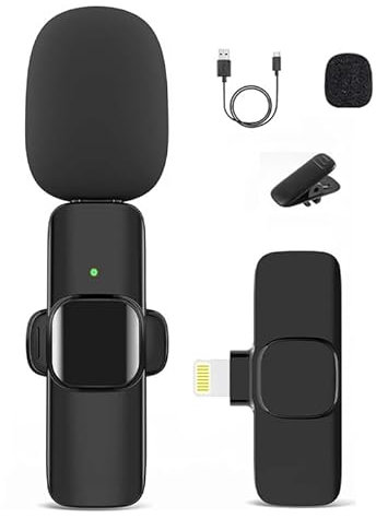 HUACAM Microphone cravate sans fil pour iOS, microphone omnidirectionnel à clipser rechargeable avec suppression du bruit, microphone sans fil Plug and Play pour enregistrement, interviews, podcasts