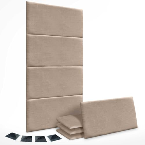 DHOME Ensemble de 8 Panneaux Rembourrés en Lin Naturel Pack Autocollants pour Mur Acoustiques Absorbants Protection Contre Les Chocs Têtes de Lit Décoration Maison Chambre (Terre, 60x40cm, x8)