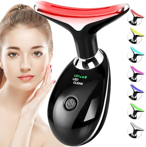 Dispositivo di Bellezza Antirughe, Impacco Caldo a 45 ℃ Terapia Della Luce Massaggiatore Viso EMS lifting del Collo Rassodante per Tonificare il Viso,Timer di spegnimento di 5 minuti (nero)
