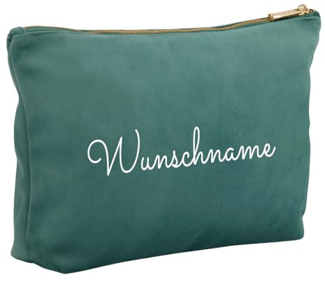 Kosmetiktasche aus Samt mit Name Bedruckt personalisierte Schminktasche für Handtasche Beautybag Accessoire Tasche (Petrol)