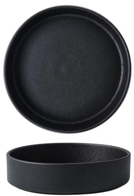 NEBE Assiette Assiette Profonde en céramique, Assiette à Salade ménagère, Grande Assiette Creuse, Pot Sec, Assiette à dîner de Fruits de mer Vaisselle(Black,9in)