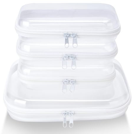 vellichor Lot de 4 étuis à fermeture éclair rigides et transparents empilables pour le rangement, les crayons, les toilettes, les voyages, les cosmétiques, les jouets (M + 3S)