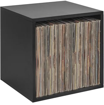 OUUTMEE Plattenaufbewahrungsbox Holz 1 Stück,Bücherregal,CD Regal,Schwarz | Hält bis zu 90+ Schallplatte, Kann als CD-Präsentationsständer Verwendet Werden,für das Arbeitszimmer und das Wohnzimmer