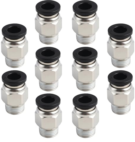 10 piezas Conectores Rápidos Rectos Masculinos de 6 mm OD x 1/8 BSP, Conectores de Empuje con Anillos de Sellado para Sistemas Neumáticos, Hechos de Latón y Plástico (PC4-01)