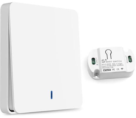 Interruttore Senza Fili, Interruttore luce Senza Fili, Interruttore Wireless, Interruttore wifi Smart Life, Interruttore di Sicurezza Trasmettitore RF 433Mhz e Controller Ricevitore 10A, Portata 100 m