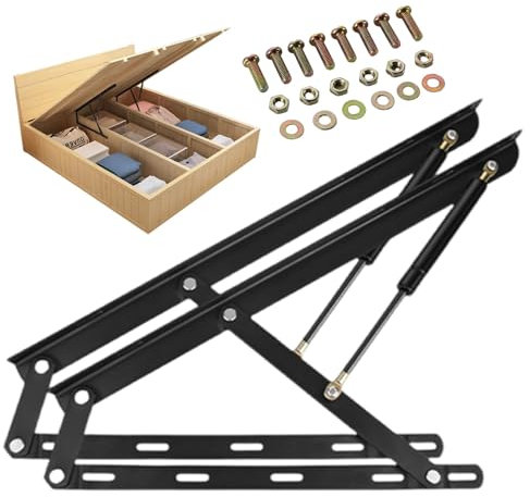 Paquete de 2mecanismos de cama hidráulicos de alta resistencia, bisagras de caja de cama elevadora de almacenamiento de sofá cama, Kit de Elevación de Cama con Resorte de Gas, kit de elevación de cama