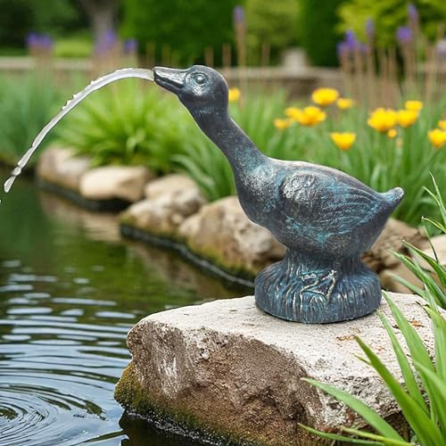 Arnusa Gárgola solar – Figura de estanque con bomba solar y fuente de agua – Decoración de jardín de poliresina en aspecto de cobre – Fuente solar para estanque de jardín y curso de agua (pato 24,5 x
