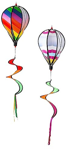 YOSADIER 2 pièces Moulin à Vent Montgolfière Coloré Décoration Extérieure de Jardin avec Spirale Rotative Ornement Suspendu pour Fête Plein Air et Camping