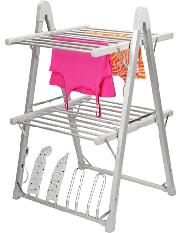 Taylor & Brown 2 Tier A Frame Heated Clothes Airer | Folding Aluminium Clothes Drying Rack | Electric Laundry Drying Horse Rack | 230W Energy Efficient 20 Rails, 101cm, 12.4m Drying Space