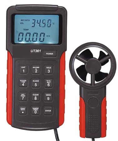 UT361 Digital Tachometer LCD Backlight Data Hold Anemoscopes w/Temperature Measurement Anemometer Meter Air Flow Meter