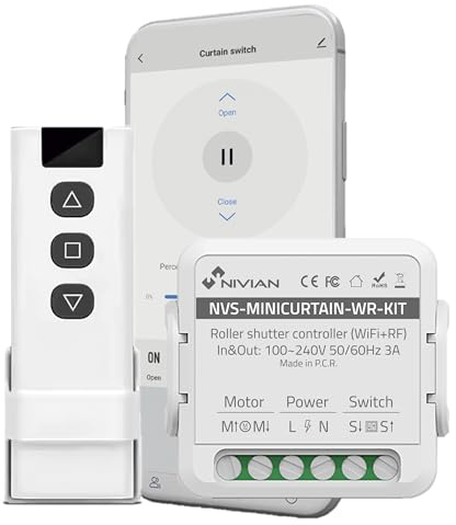NIVIAN Controlador WiFi para Motor de Persianas con Mando RF. Control Remoto App Tuya. Interruptor Persiana WiFi Programación Horaria, Temporizador y Medición de Consumo. Compatible con Alexa y Google