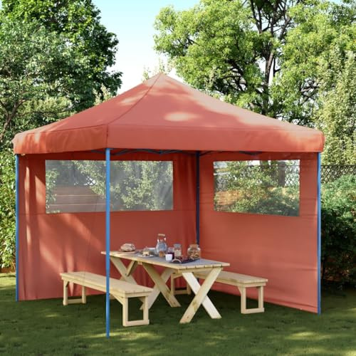 HaoChrymec Partyzelt Faltbar Pop-Up mit 2 Seitenteilen, Oxford-Gewebe, Wasserdicht, Gartenzelt, Camping Pavillon, Festival Zelt, Terrakottarot, 292 x 292 x 315 cm