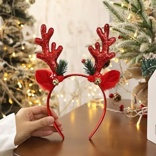 Jul renhorn diadem, hårtillbehör för julfest och fest (röd)