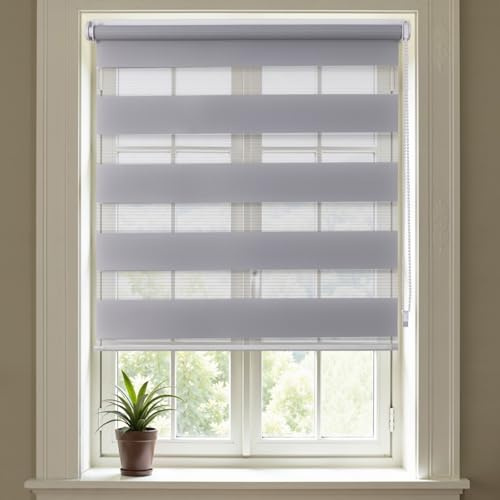 Day and Night Blinds No Drill Zebra Roller Stick on Blind for Windows | No Drilling,Easy Fit,Temporary Door Window Cover for Bedroom Kitchen Bathroom,No Screw,Self Adhesive,Easy Fit,No Tool