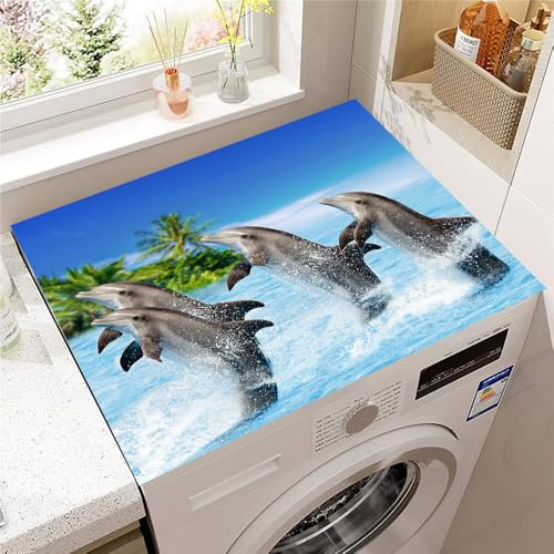 Hearda Housse Machine a Laver Imprimé Dauphin,Dessus Tapis Lave Linge Antidérapant,Housse de Protection pour Machine à Laver Top,Tapis de Protection pour Dessus Sèche-Linge (Dauphin 2,30x40cm)