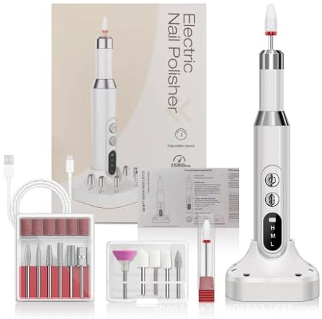 Elektrischer Nagelfräser Kabellos, 45000 U/min Professionelles Nagelfeile Set für Gelnägel & Acrylnägel, 12 in 1 Maniküre und Pediküre Gerät mit Verstellbarer Geschwindigkeit für Anfänger