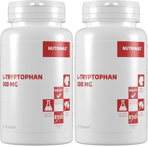 L-Tryptophan 500mg - 240 Kapseln - hochdosiert - Nahrungsergänzung - Made in Germany (240 Kapseln) (Packung mit 2)
