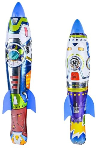 Vaguelly Giocattolo Razzo Gonfiabile Set da 2, Lancio a Mano, Materiale Plastico e Pellicola di Alluminio, per Giochi all Aperto e Feste a Tema Aeroplano