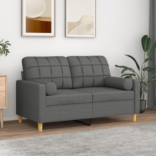 Sinkzol 2-sitsig soffa med dekorativ kudde mörkgrå 120 cm tyg, vardagsrum soffa med förvaringsutrymme, bekväm hörnsoffa, lounge-bänk, inklusive avtagbara örngott för avslappnad sittande och avkoppling