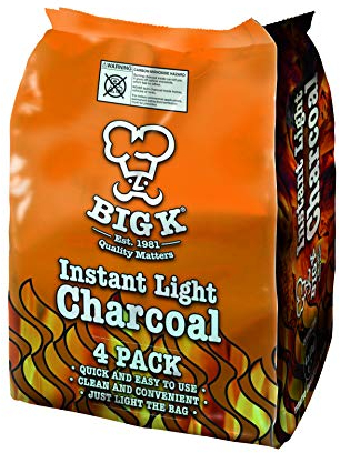 Big K Instant Light Lumpwood Charcoal, 4x1kg Bags Instant BBQ Charcoal