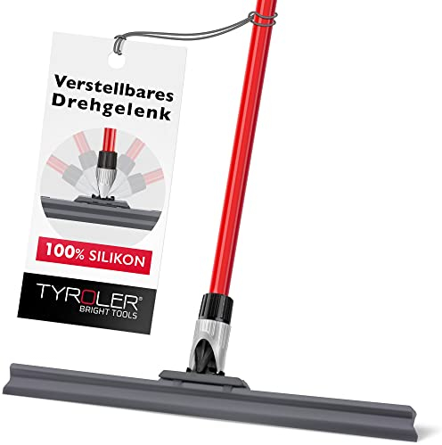 Tyroler Wasserschieber Bodenabzieher 45cm Silikon-Lippe mit Abzieher Boden | Wasserschieber mit Stiel 4-teiligem Griff 140cm | Wasserabzieher Boden geeignet für alle Oberflächen, Abzieher Dusche Boden
