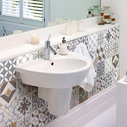 Ambiance Sticker Vinilos Autoadhesivos, Decoración de Paredes, Adhesivos de Azulejos para Baño y Cocina Ornements Sobres - 24 Vinilo Azulejos de 20 x 20 cm