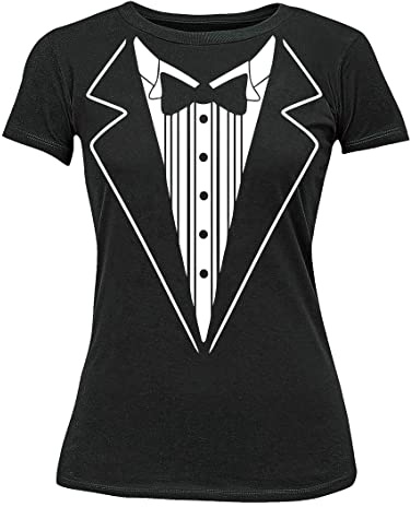P&B Tuxedo White Funny Women's T-Shirt, 2XL, Black