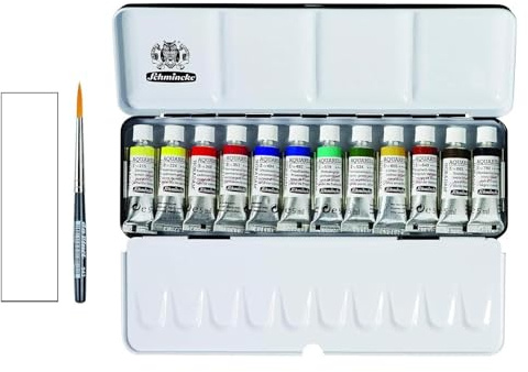 Schmincke Horadam Malkasten 12 x 5ml Aquarell + 1 Davinci Synthetics Pinsel Reise