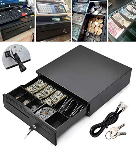 Light-Duty Cash Drawer - Multipurpose Shop Till Drawer - 12V Heavy Duty POS Receipt Printer Cash Register - 5 Bills&5 Coins Cash Tray Removable Insert RJ11 Interface