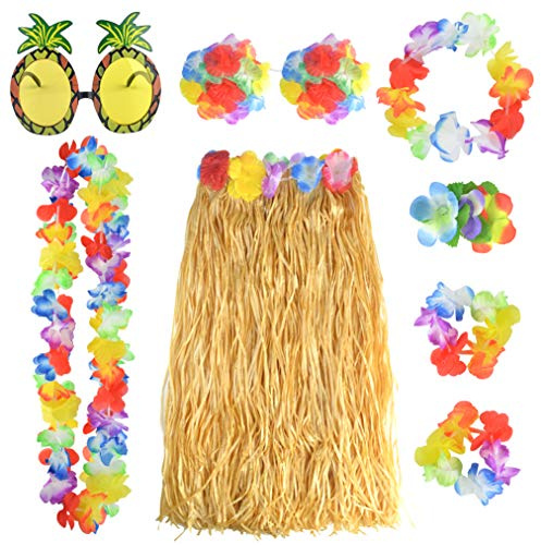 baotongle 8 Stück Hawaii Party Kostüm Set mit Halskette Armbänder Stirnband Blume BH Haarblume und Ananas Sonnenbrille für Beachparty Deko