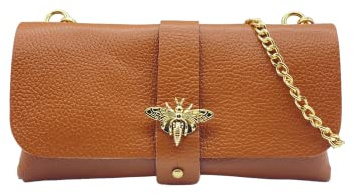 RAVENSUITCASE Sac à bandoulière Mini sac en Cuir Véritable Dollar avec Fermeture Imà, Chaîne en Métal Extraible Made In Italy Vera Pelle, Camel