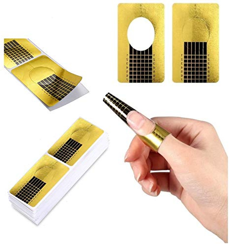 Rotolo Cartine Oro 120 Pezzi Nail Art Per Ricostruzione Allungamento Sagome per Unghie，Extension model for professional UV gel nail