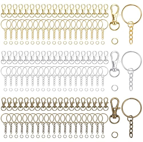Belle Vous Metall Schlüsselanhänger Ringe mit Karabinerhaken mit Drehgelenk und Spaltringen (180 Stk) - Kleine Karabinerhaken für Schlüsselanhänger Basteln, DIY & Schmuckherstellung