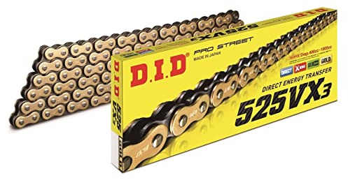 DID Cadena 525VX3 (Oro y Negro) - Longitud: 104 eslabones con unión remachada (ZJ)