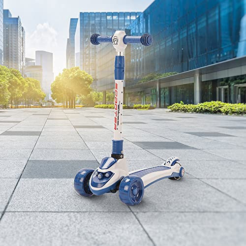 Kinder-Roller, 3 Räder, Tretroller für Kinder, mit verstellbarem Lenker und LED-Rädern, verstellbar, Höhe 70 – 75 – 81 cm, mitwachsender Roller für 2 bis 8 Jahre, Mädchen und Jungen (blau, keine