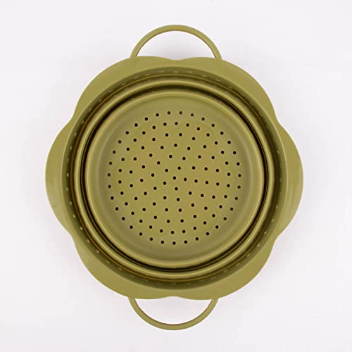 Kochblume Faltsieb L | Premium-Silikon & BPA frei| Hitzebeständig | Spülmaschinenfest | Platzsparend | Farbe: olive