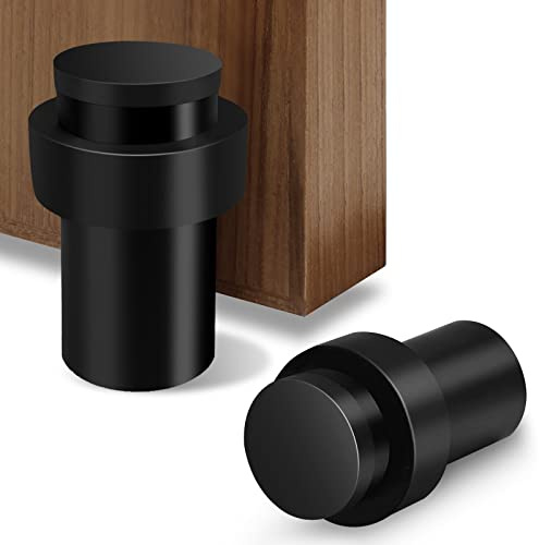 Fermaporta, Fermaporta da Pavimento Nero da 65mm in Acciaio Inossidabile Heavy Duty per Montaggio a Parete e Pavimento Fermaporta Moderno Supporto Fermaporta con Paraurti in Gomma Spessa, Cilindrico