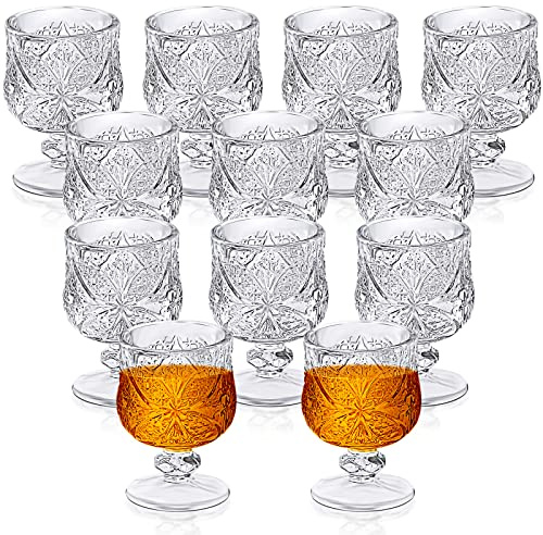 1.75 oz Shot Glasses Set Fancy Cute Shot Glasses Cordial Crystal Shot Glassware Clear Embossed Glass Snifters Drinkware for Wine Sherry Vodka cocktail Beverage Wedding Party Bar Supplies (12 Pieces)