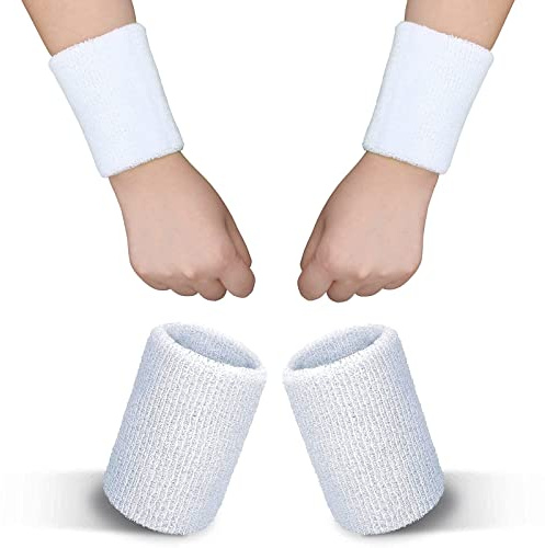 2 Stück Schweißbänder, elastische Baumwolle, Sport-Schweißbänder, wiederverwendbare Handgelenk-Armbänder, Feuchtigkeitstransport für Männer und Frauen, Fitnessstudio, Sport (8x10 cm, weiß)