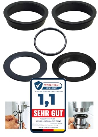FEINER® | 5-teilig | Dichtung Waschbecken Ablauf - Dichtungset für 1 1/4 Zoll (32mm) | Siphon Dichtungen für handelsübliche Siphons | Flaschen- & Designsiphon | 2x Keil-, 2x Flach-, 1x O-Ringdichtung