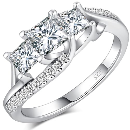 jiamiaoi 18K Weißgold Plattiert Damen Ring Silber 925 Hochzeitsring Damen Silber Verlobungsring Ehering für Braut Solitär Ringe Damen Diamant Silber Ringe für Frauen