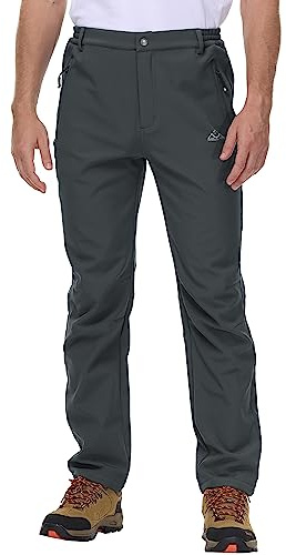 Rdruko Mens Fleece Lined 4 Zip Pockets Ski Trousers | Warm Waterproof Outdoor Hiking Walking Fishing Snow Skiing Partial Elastic Waistband Pants Winter Thermal Softshell Workwear