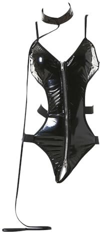 GKLWEJ Dessous sexy Set, Sexy Dessous Damen für Sex mit Kragen und Netzstrümpfen, Sexy Schritt Offen Strapsen, Schwarz