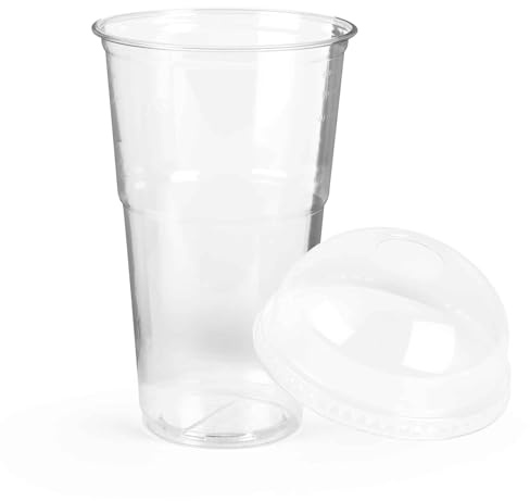 Inoverse 50 stycken smoothie-muggar To Go 500 ml, dessertkoppar, plastmuggar för iskaffe, cocktail, bubbelte med kupolock med hål