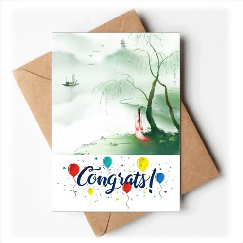 Waterfront Traurigkeit Chinesischen Stil Aquarell Hochzeit Karten Glückwunsch Gruß Umschläge